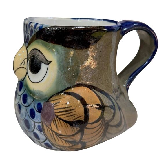 Signed Guatemalan Mayanke Hand-Crafted Terracotta Owl Mug 14 oz. - Picture 3 of 10